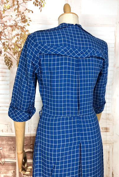 Fabulous Royal Blue Plaid 1940s Vintage Day Dress