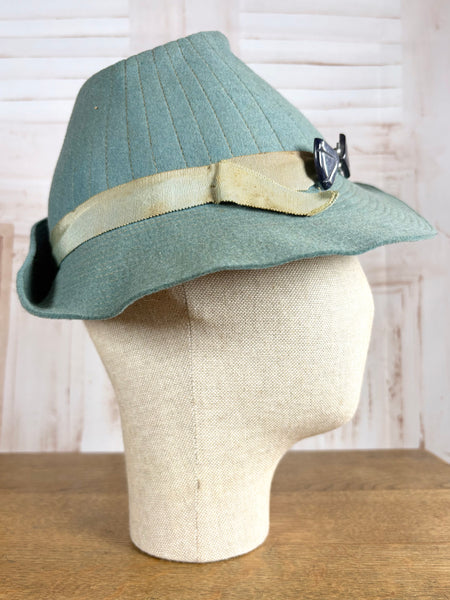 Rare Duck Egg Turquoise Late 1930s / Early 1940s Fedora With Hat Flash