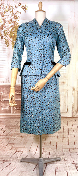 Late 1940s / Early 1950s Blue Print Dress Suit