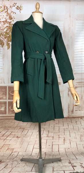 Stunning Forest Green Original 1940s Belted Princess Coat