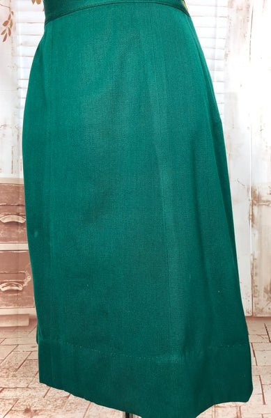 Amazing Original 1940s Vintage Emerald Green Gabardine Skirt Suit