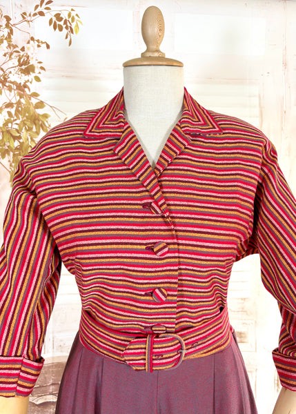 Pink and Purple Striped 1940s Day Dress By Ann Foster