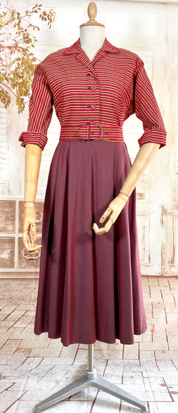 Pink and Purple Striped 1940s Day Dress By Ann Foster