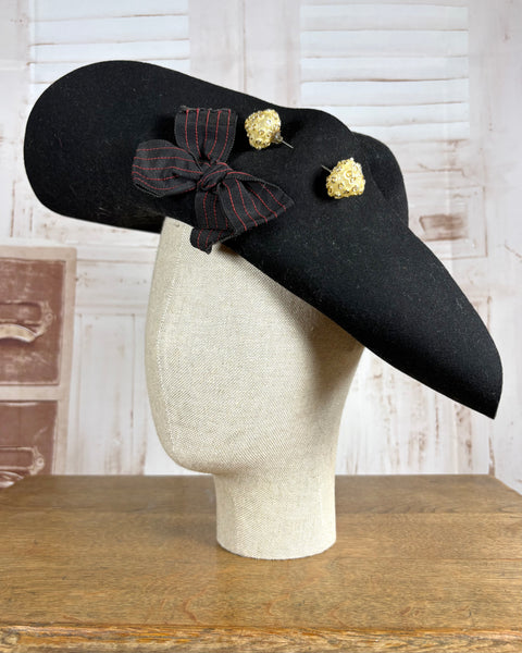 Magnificent Huge Black Late 1930s / Early 1940s Sculptural Hat