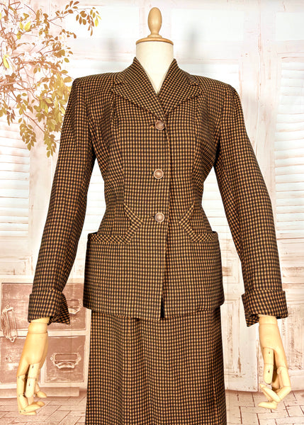 1940s Pumpkin Orange Check Skirt Suit – Tailored Hourglass Silhouette