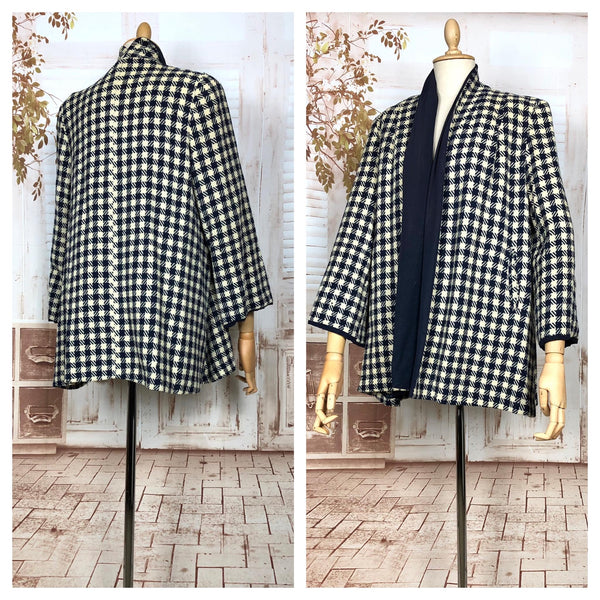 RESERVED FOR STEPHANIE - Fabulous Original 1940s Vintage Navy And Cream Plaid Swing Coat