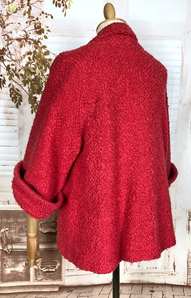 Fabulous Lipstick Red Late 1940s / Early 1950s Boucle Swing Coat