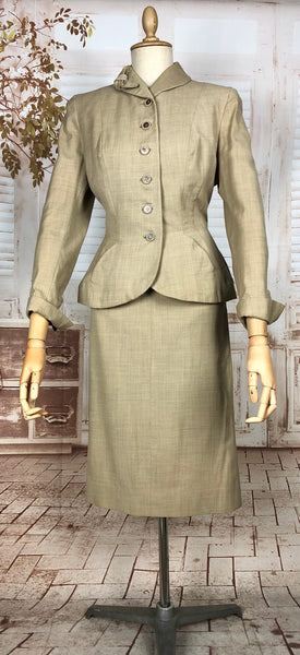 Beautiful Classic 1940s Vintage Cream Tan Summer Suit By Crestview California