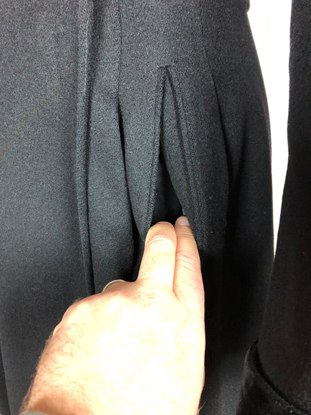 Fabulous Late 1940s Black Double Breasted Princess Coat With Belt Back