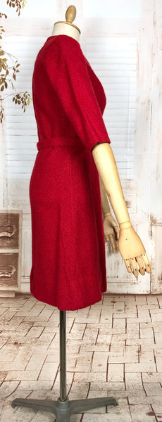 Rare Red Wool Late 1940s / Early 1950s Dress By Hollywood Premiere