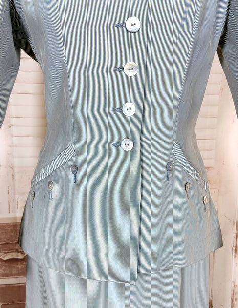 Beautiful Pale Blue 1940s Summer Suit With Button Details By Lampl