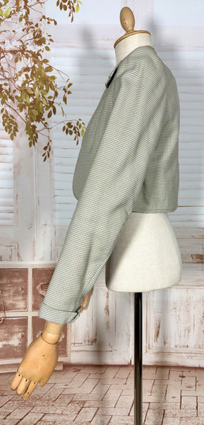 Grey Micro Check 1940s Cropped Bolero Jacket With Statement Shoulders
