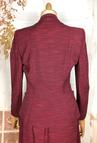 Stunning 1940s Striped Red Faille Suit By Lampl