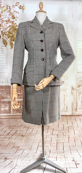 1940s Peck & Peck Houndstooth Scottish Wool Skirt Suit