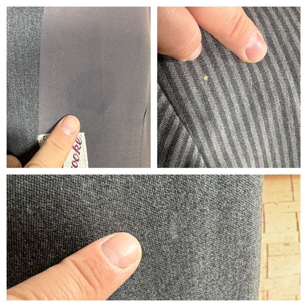 Sharply Tailored 1940s Grey Pinstripe Skirt Suit with Contrast Lapels