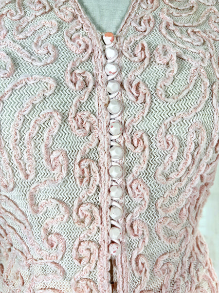 Exquisite Pale Pink Late 1930s / Early 1940s Summer Suit With Soutache Details