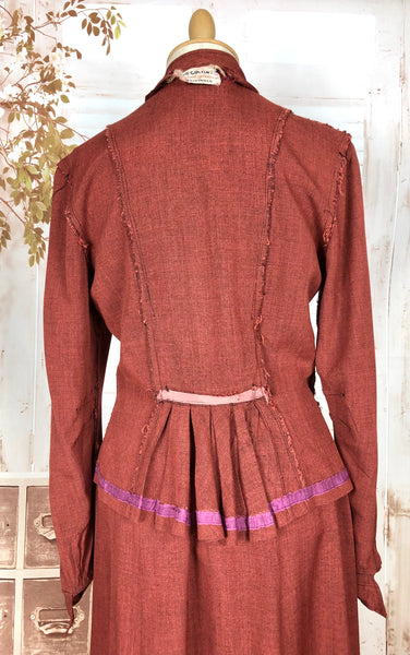 Incredible Original 1940s Vintage Rust Red Bustle Back Skirt Suit