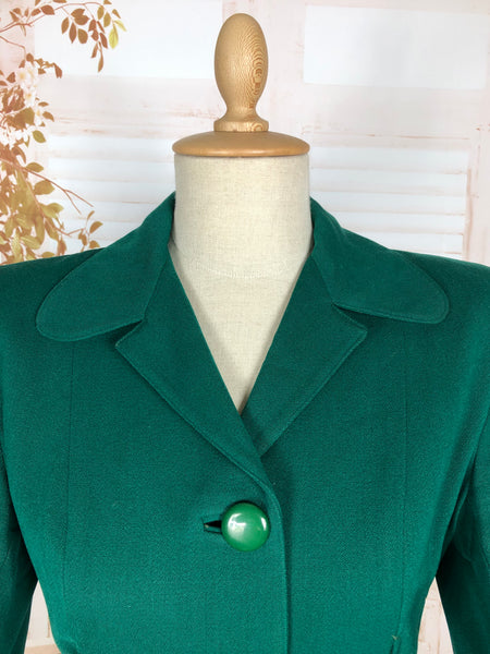 Amazing Original 1940s Vintage Emerald Green Gabardine Skirt Suit