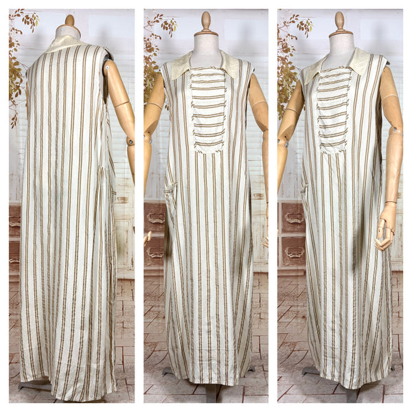 Amazing Cream and Brown Striped Silk 1920s Day Dress