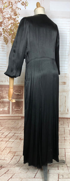 Exquisite Original Late 1930 / Early 1940s Black Silk Satin Dress With Huge Bishop Sleeves