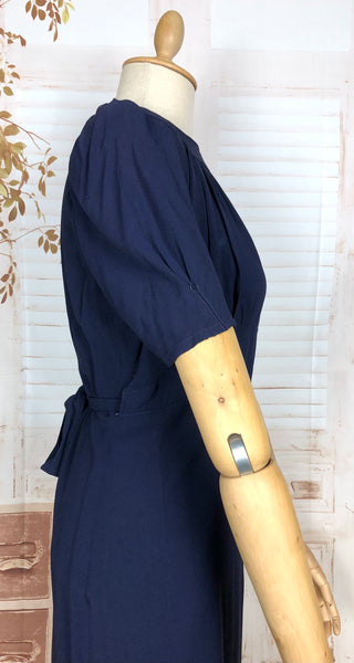 Rare 1930s Navy Blue Crepe Adjustable Maternity Wrap Dress By Blessed Event