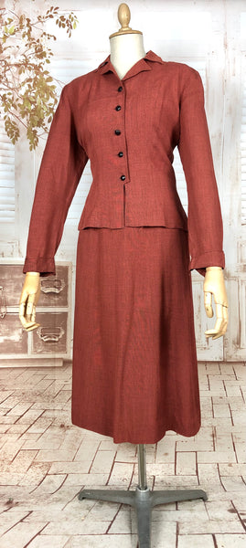 Incredible Original 1940s Vintage Rust Red Bustle Back Skirt Suit