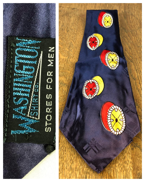 1940s Navy American Swing Tie with Red & Yellow Medallion Print – Washington Shirt Co.