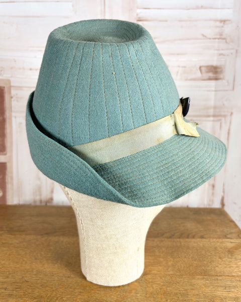 Rare Duck Egg Turquoise Late 1930s / Early 1940s Fedora With Hat Flash