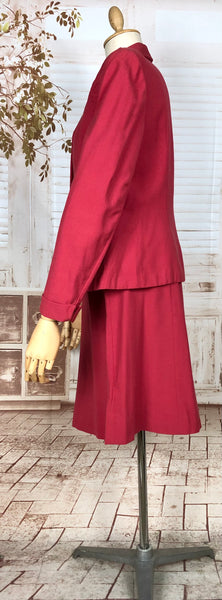 Rare Original 1940s Volup Vintage Cherry Red Gabardine Skirt Suit