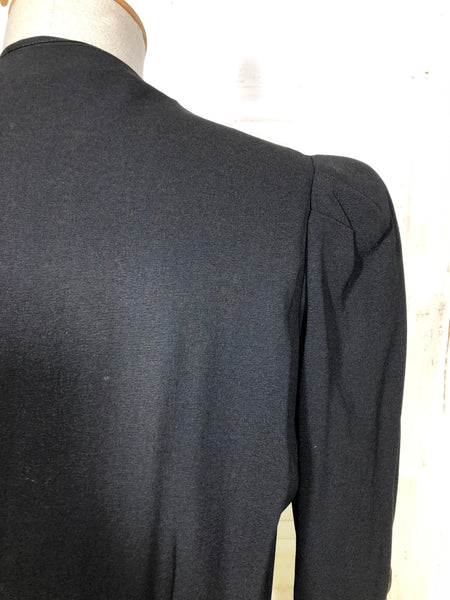 Exquisite 1930s Black Crepe Dress And Redingote Coat With Gold Filigree Buckle