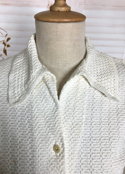 Gorgeous Original Early 1950s Vintage White Knit Cardigan