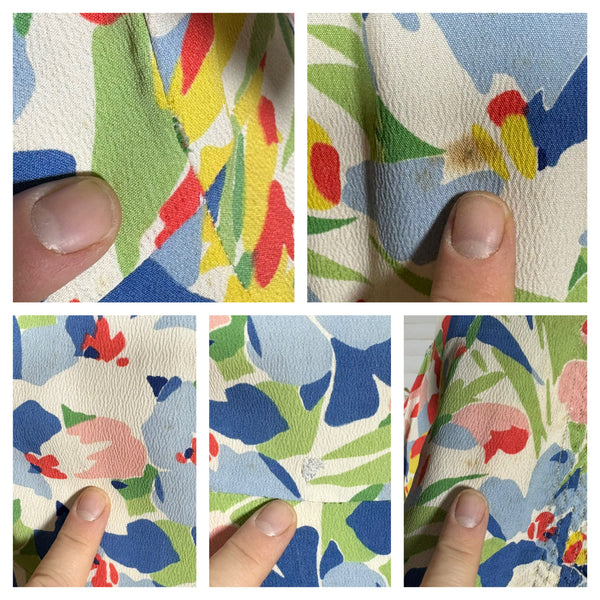 1930s Vibrant Floral Crepe Day Dress