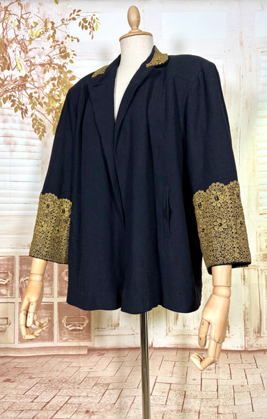 Exceptionally Rare 1940s Gold Lamé Embroidered Coat By Evalen