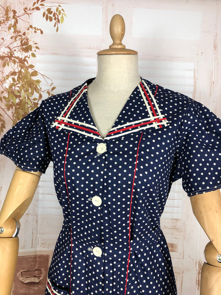 1940s Red White And Blue Spotted Day Dress
