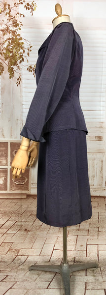 Amazing Blue Striped Rayon Faille 1940s Suit Volup Capable