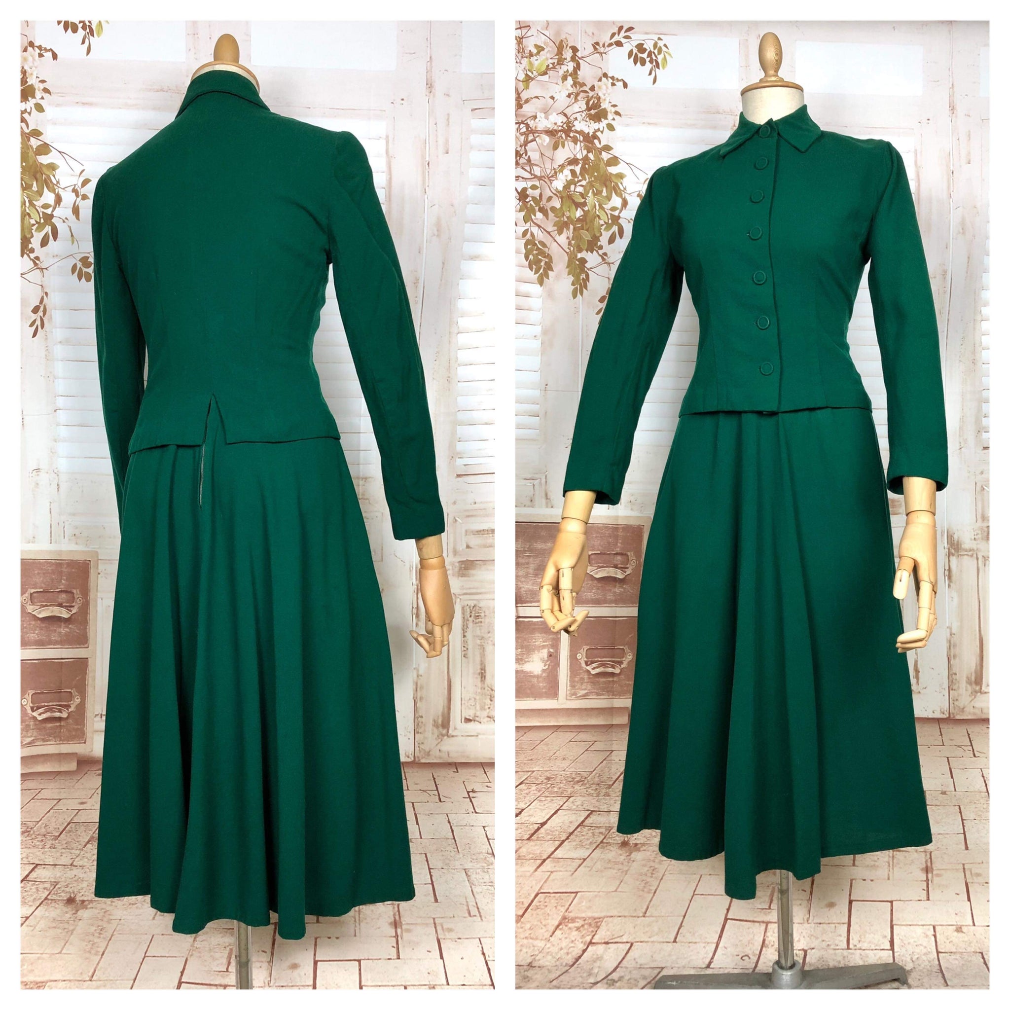 Stunning Original Late 1940s Vintage Forest Green New Look Suit