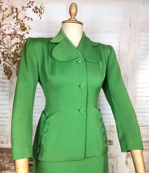 Stunning Apple Green Gabardine 1940s Suit With Button Details