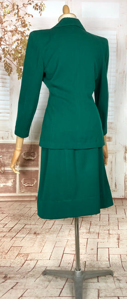 Amazing Original 1940s Vintage Emerald Green Gabardine Skirt Suit