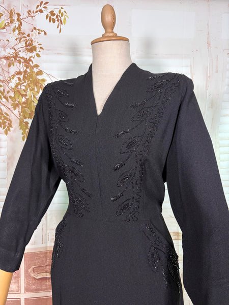 Exquisite Black Beaded 1940s Cocktail Dress