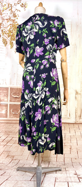 1940s Novelty Bow And Flower Print Dress