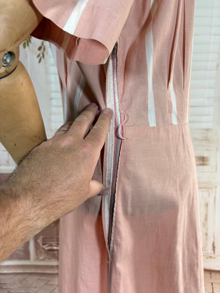 Pale Pink Striped Volup 1940s Day Dress by Westover Wearables