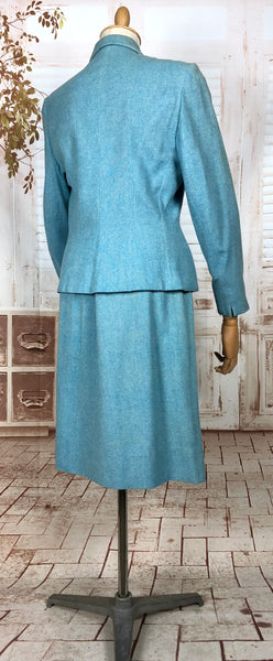 Amazing Original 1940s Vintage Sky Blue Skirt Suit By Handmacher