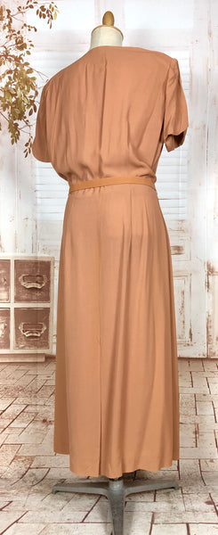 Incredible Original 1940s Volup Dress Suit In Tan With Chocolate Brown Accents