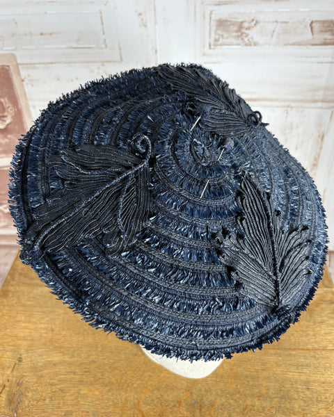 Navy Blue 1940s Straw Percher Hat With Matching Hat Pins