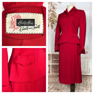 Exquisite Original 1940s Vintage Lipstick Red Betty Rose Suit