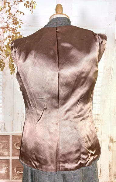 1940s Grey Checked Skirt Suit with Pink Overcheck & Button Detail