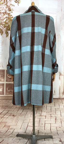 Superb Original 1940s Vintage Brown And Aqua Turquoise Plaid Coat