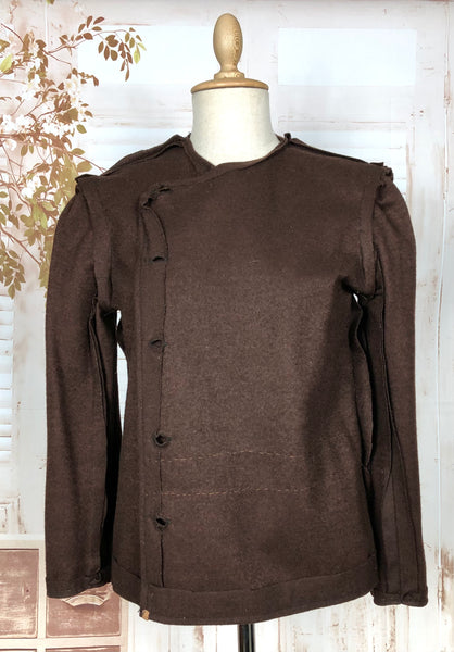 Wonderful Original 1930s Volup Vintage Chocolate Brown Asymmetrical Cardigan Blazer