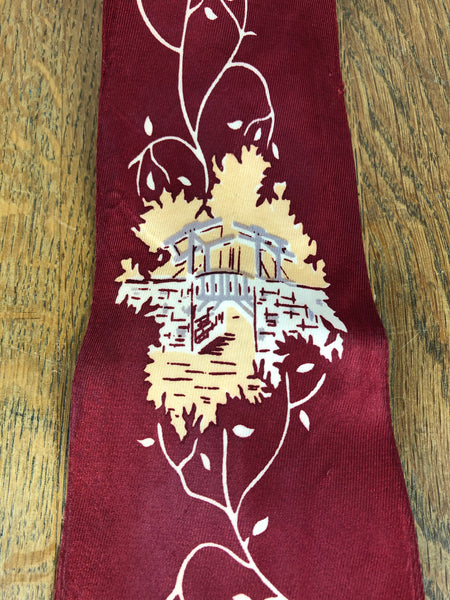 Original 1940s American Red Dutch Tourist Inspired Rayon Swing Tie Made From Van Gough Inspirations Fabric By Majestic Cravats