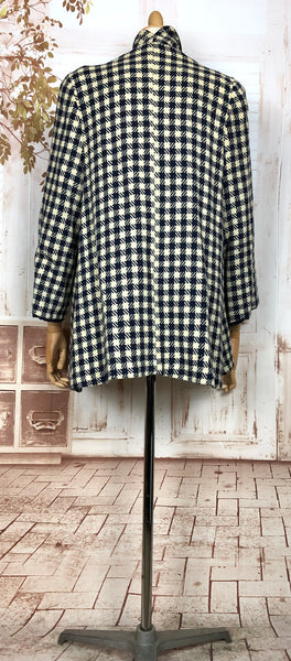 RESERVED FOR STEPHANIE - Fabulous Original 1940s Vintage Navy And Cream Plaid Swing Coat